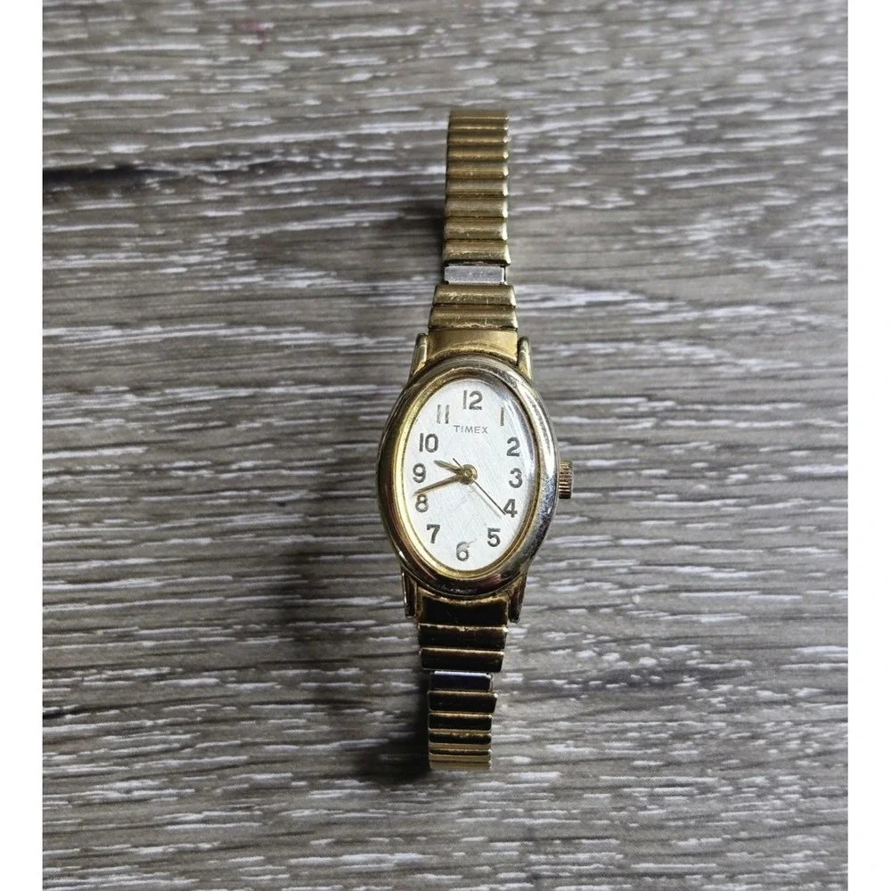 Timex Cavatina Women's Oval Watch Gold Tone Stretch Band Quartz Working 6
